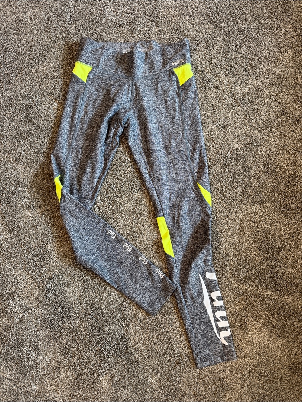 PINK Victoria's Secret Gray Leggings with Neon Yellow Panels